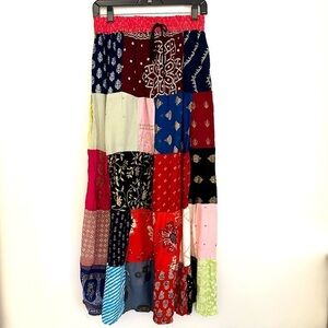 India Blue Boho Hippie Patchwork Maxi Skirt One Size O/S